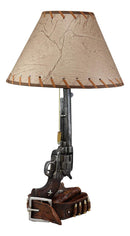 Ebros Western Six Shooter Revolver Gun with Holster and Ammo Belt Base Desktop Bedside Table Lamp with Shade 20.5"Tall Country Cowboy Rustic Home Decor Accent