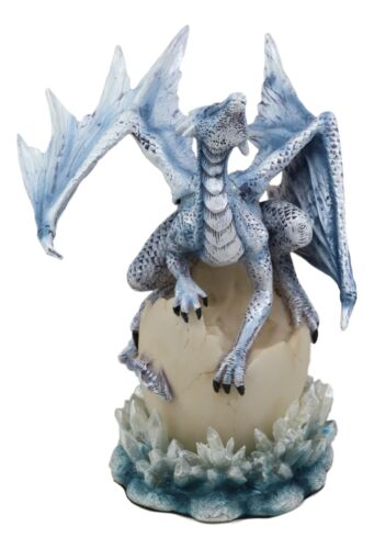 Luna Shylo Arctic Frost Dragon Emerging From Frozen Crystal Egg Hatchling Statue