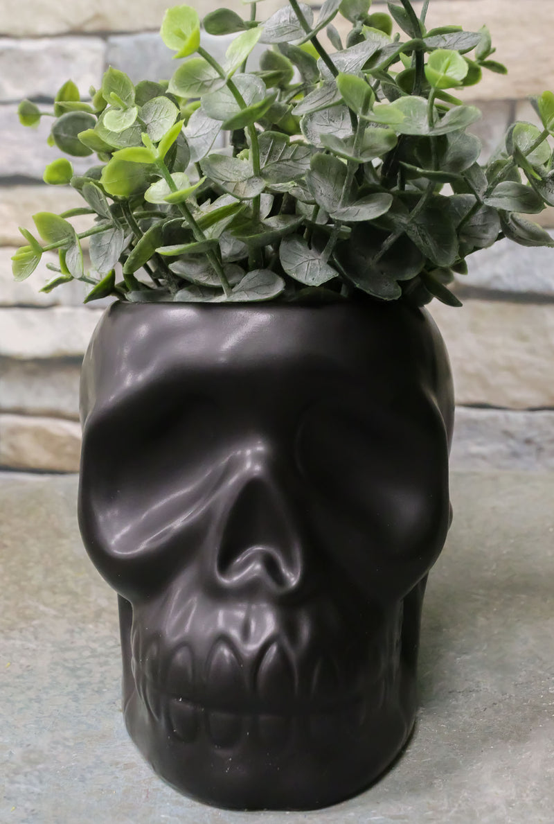 Pack Of 2 Black Ceramic Day Of The Dead Ghastly Skull Planter Bowl Pot Figurine