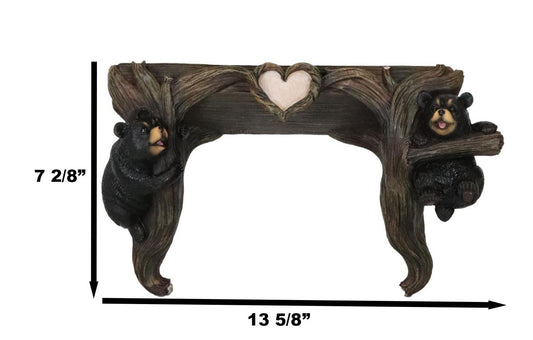 Whimsical 2 Climbing Black Bears By Forest Tree Branches Floating Wall Shelf