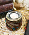 Pack Of 2 Western Turquoise Belt Buckle On Faux Wood Trunk Votive Candle Holders