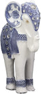 Ebros Feng Shui Ming Style Blue and White Ornate Design with Crystals Resting Elephant Statue 9.25" High