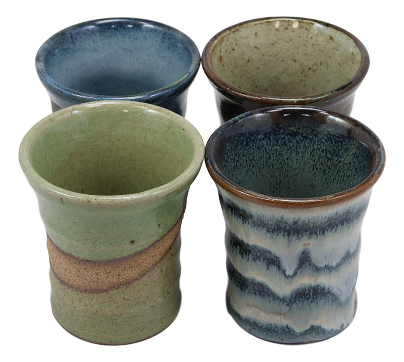 Ebros Gift Japanese Colorful Abstract Art Natural Glazed Porcelain 5oz Drink Coffee Tea Cup Set of 4 Made In Japan Artistic Pottery Decor Of Asian Fusion Decorative Earthenware Drinking Cups