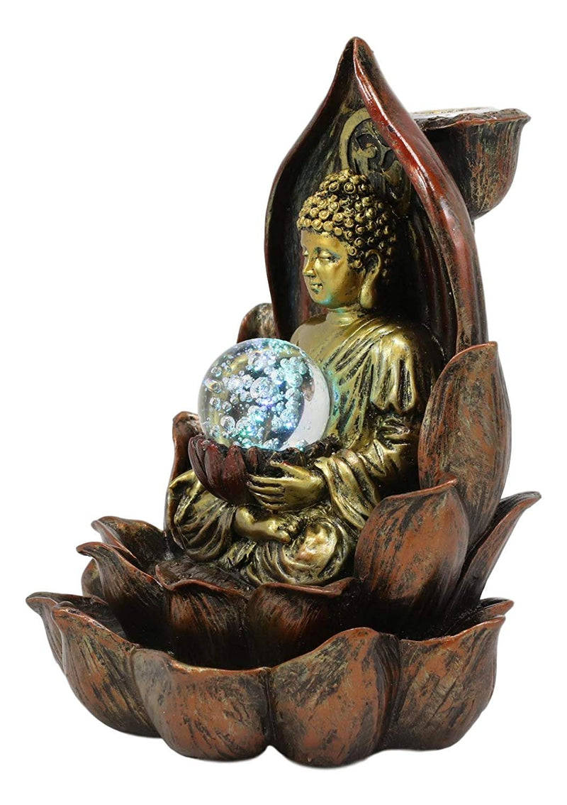 Ebros Meditating Buddha Amitabha Backflow Incense Burner With LED Globe Light