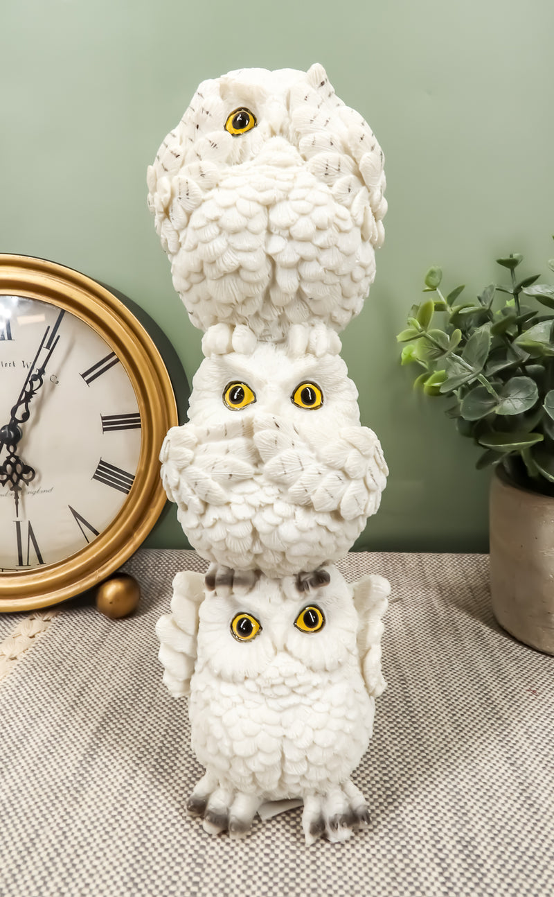 Ebros Stacked See Hear Speak No Evil Wise Acrobatic Fat Owls Figurine (White)