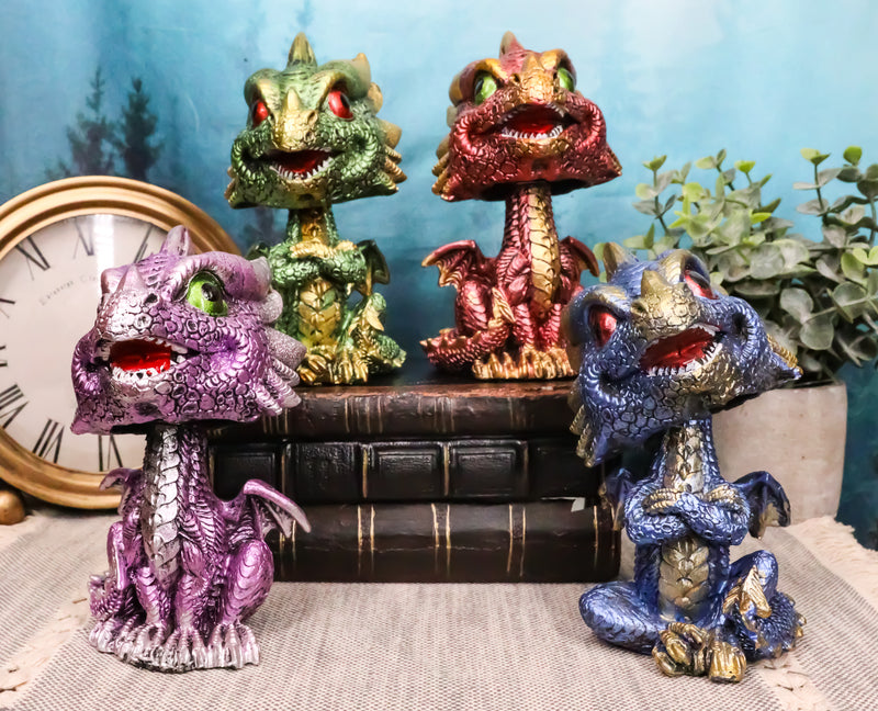 Set of 4 Whimsical Wyrmling Baby Dragons Sitting Naughty Bobblehead Figurines