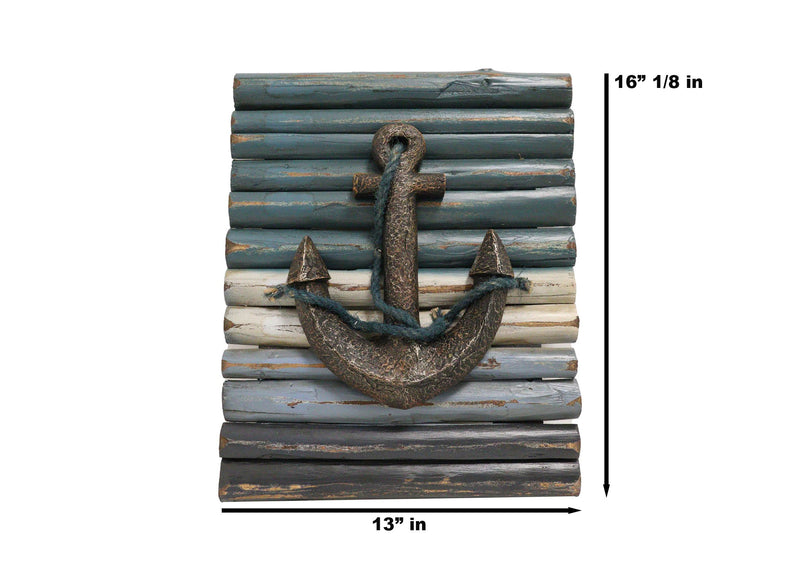 Rustic Beach Nautical Marine Ship Anchor With Ropes Wood Panel Wall Decor Plaque