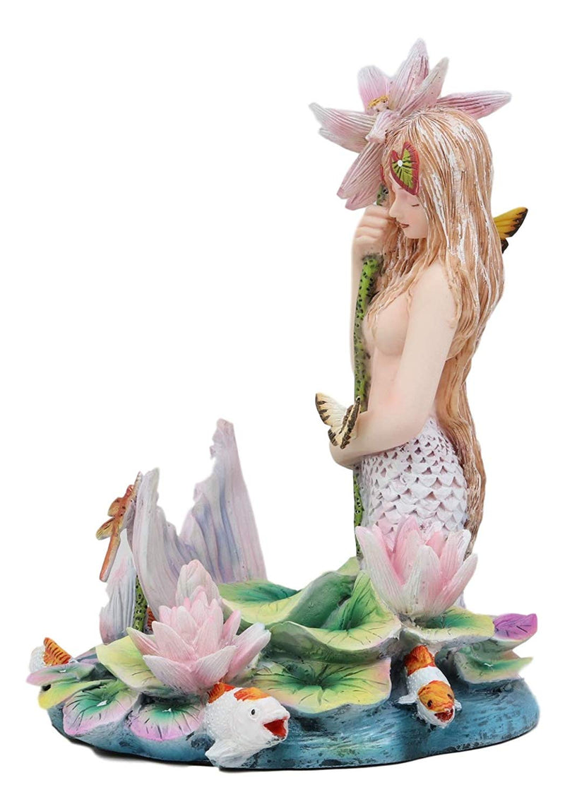 Sheila Wolk Rainbow Pool Mermaid By Butterfly Dragonfly And Koi Fishes Statue