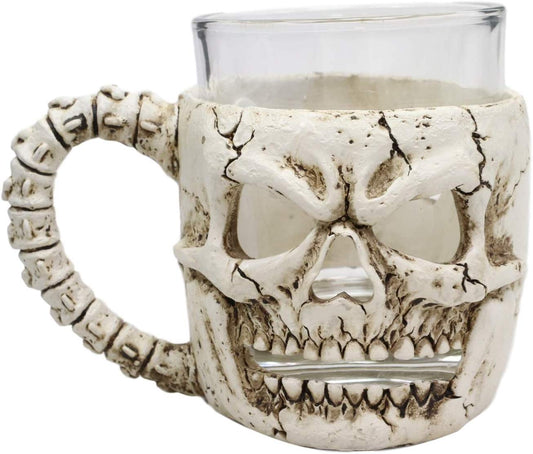 Ebros Grinning Human Skull Drinking Mug 7oz Resin With Glass Cup Insert & Handle - Ebros Gift