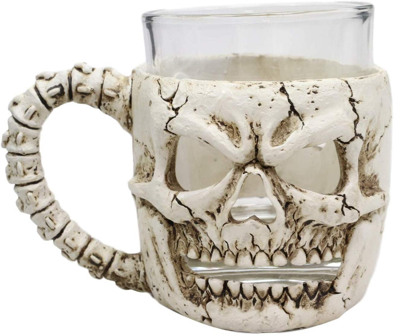 Ebros Grinning Human Skull Drinking Mug 7oz Resin With Glass Cup Insert & Handle