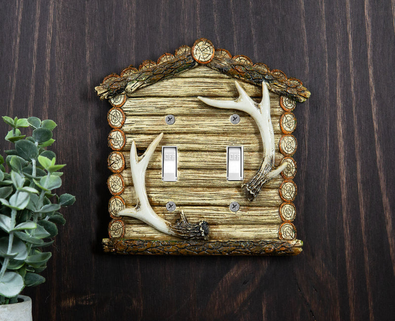 Pack of 2 Rustic Log Cabin Deer Antlers Double Toggle Switch Wall Outlet Plate