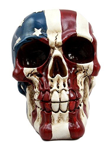 Ebros Patriotic US American Flag Star Spangled Banner Skull Decorative Figurine 5.5"Long Macabre Collectible Statue Historical Pride And Prejudice Freedom Decor of Skulls or Halloween Themed Sculpture