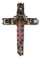 Western Cowgirl Revolver Guns Ammo Belt Buckle And Pink Holster Wall Cross 16"H