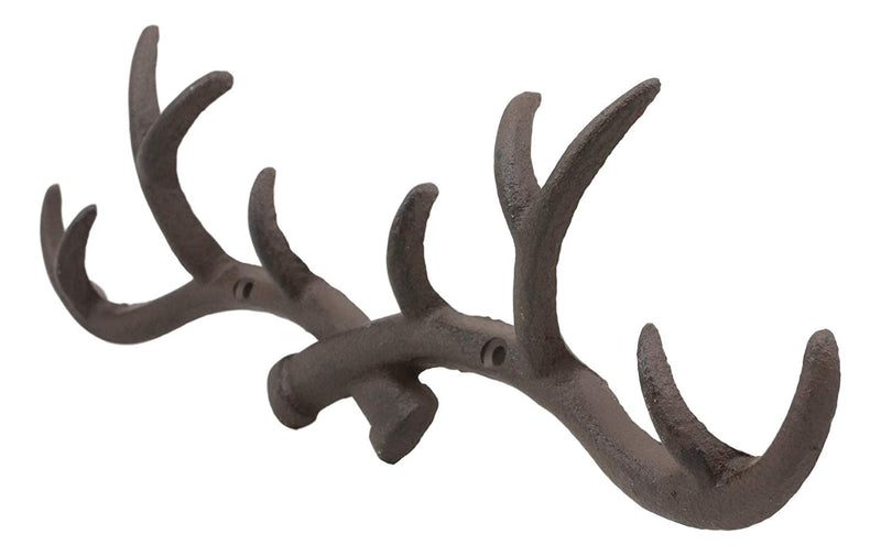Ebros 10 Point Stag Deer Antlers Rack Wall Plaque 14.5"W Coat Hooks Bronze Resin - Ebros Gift