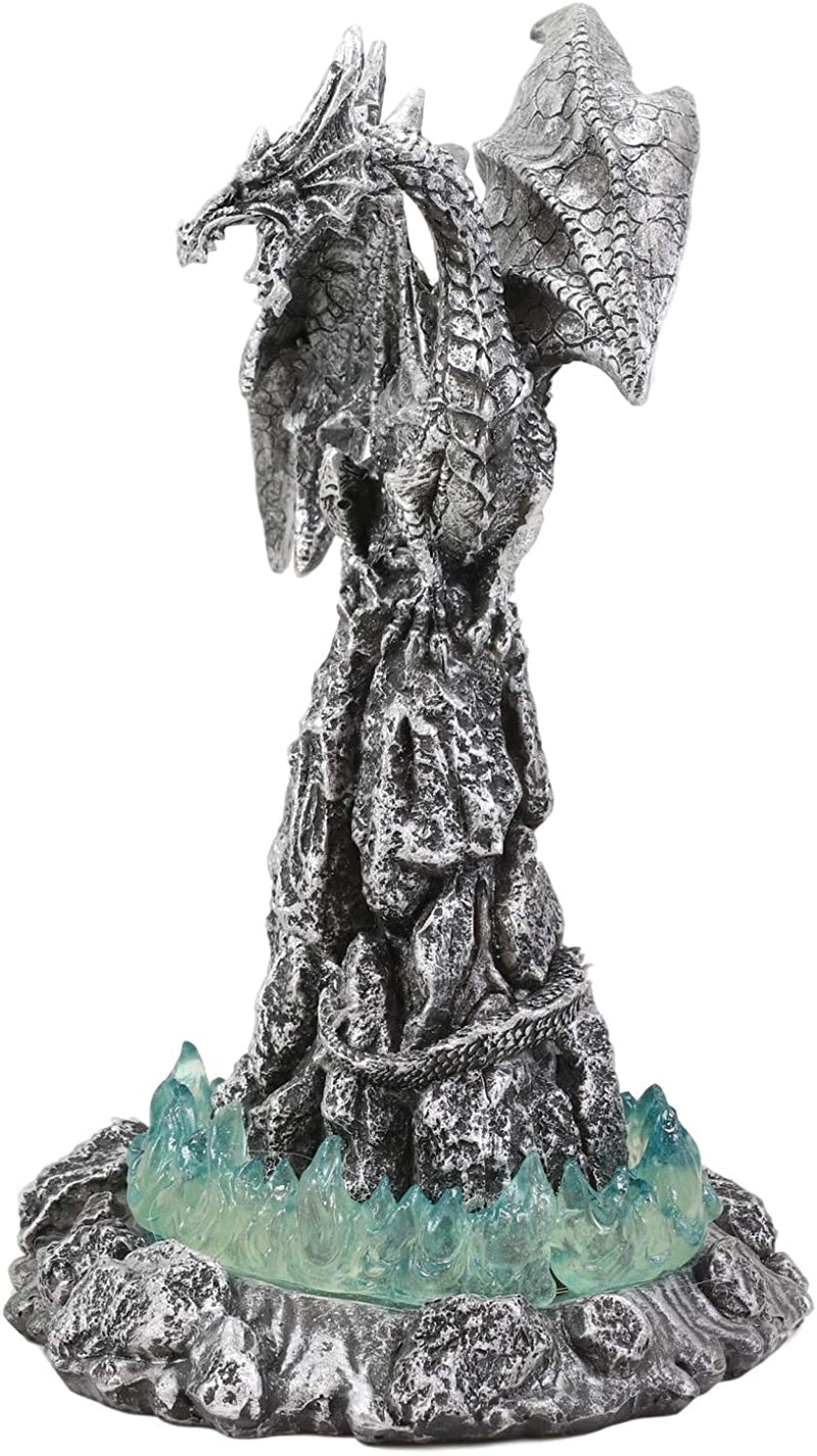 Ebros 10"H Volcano Blue Magma Dragon On Rock Tower Figurine with LED Night Light - Ebros Gift