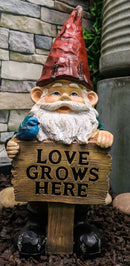 Whimsical Festive Garden Mr Gnome And Bluebird With Love Grows Here Sign Statue