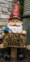 Whimsical Festive Garden Mr Gnome And Bluebird With Love Grows Here Sign Statue