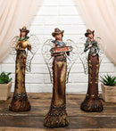 Set Of 3 Western Cowgirl Angels With Family Heart Cross Friend Sign Figurines