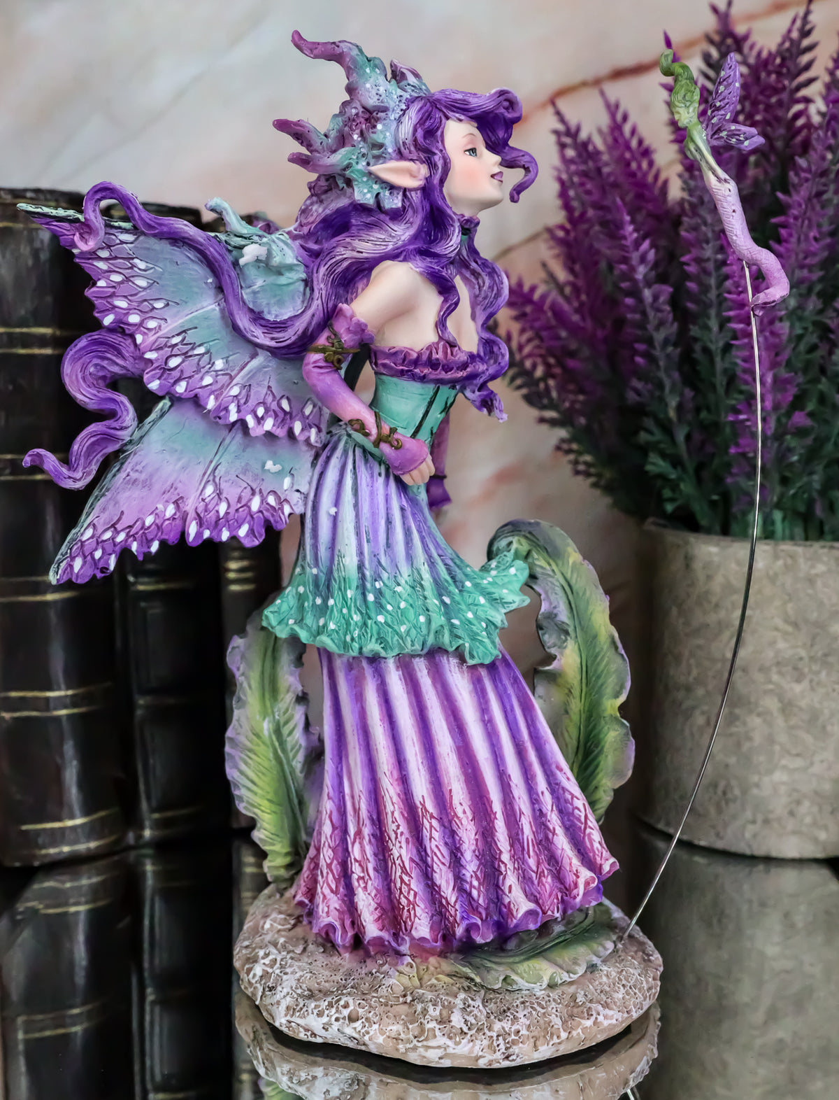Ebros Amy Brown Pixie Gossip Enchanted Elf Fairy FAE Damsel with Indigo Purple Nymph Dragonfly Statue 7.5" Tall Fantasy Mythical Faery Garden Magic Collectible Figurine Fairies Pixies Nymphs Decor