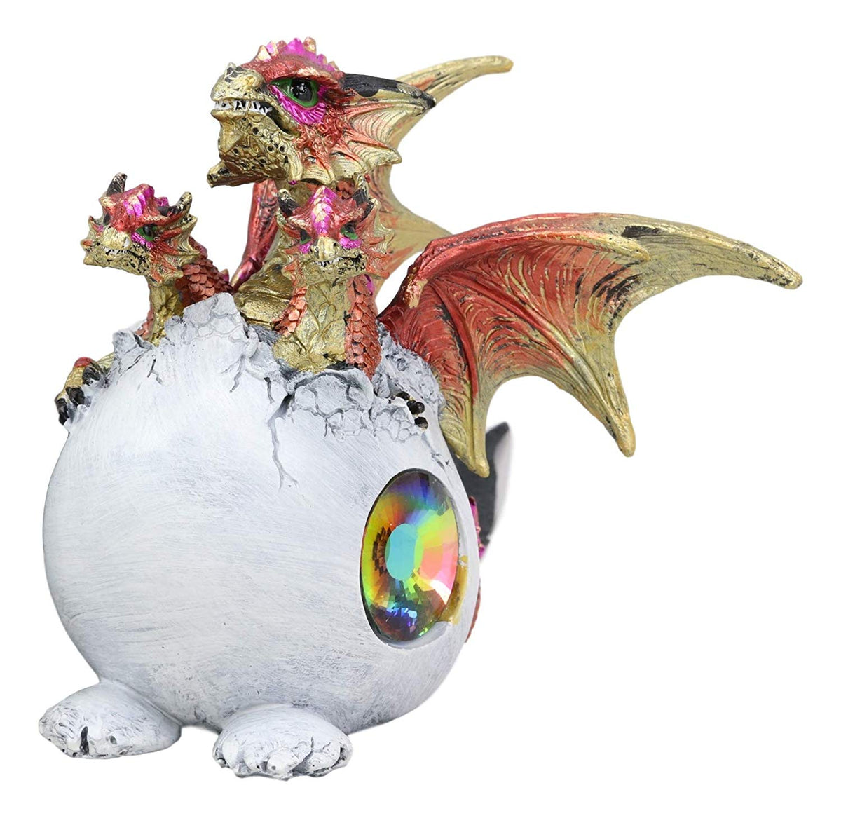 Ebros Gift Solar Raeon Crystal Hydra 3 Headed Dragon Hatchling Breaking Out of Egg Shell Decorative Figurine 5" H Dungeons and Dragons Statue Wyrmling Eggs Decor Medieval Renaissance Theme