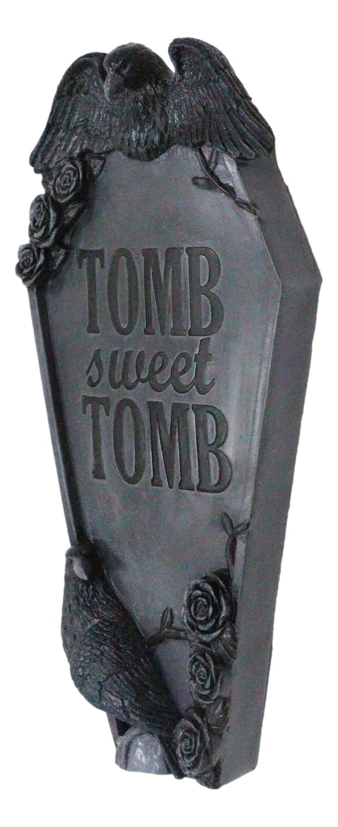 Gothic Raven Crows On Graveyard Tomb Coffin Headstone Black Roses Wall Decor