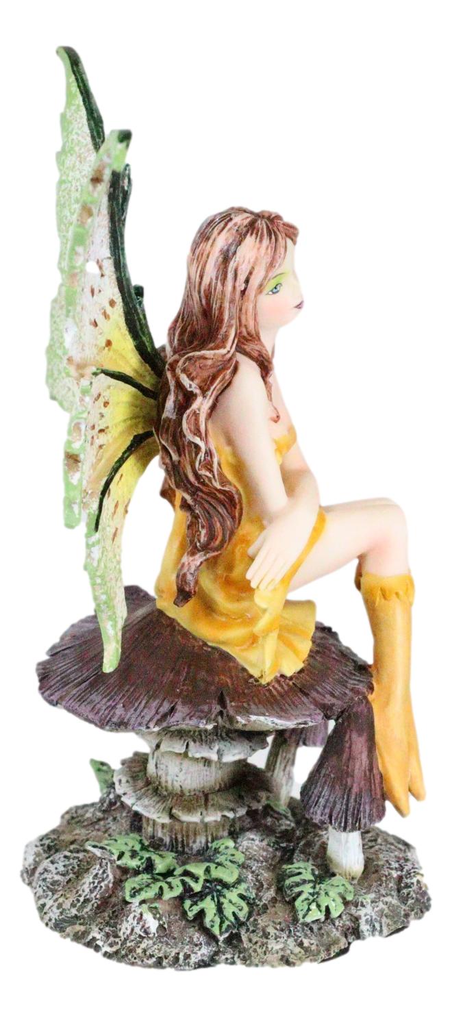 Amy Brown Summer Sunflower Fairy Sitting On Giant Toadstool Mushroom Figurine