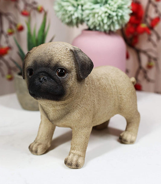 Ebros Realistic Adorable Fawn Pug Puppy Dog Figurine 5"L Pet Pal Pugsy