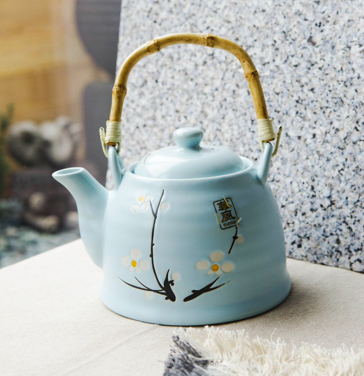 Japanese Sakura Cherry Blossom Branches Pastel Blue Ceramic Tea Pot Teapot 36oz - Ebros Gift