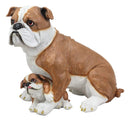 Ebros Realistic Lifelike Bulldog Mother and Puppy Statue 10" Tall Dog Breeds American Bulldogs Figurine Gallery Quality Sculpture with Glass Eyes