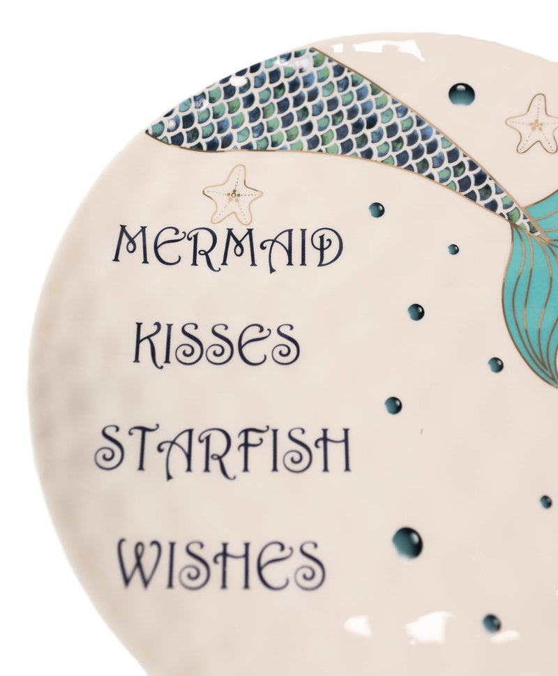 Ebros Nautical Blue Mermaid Kisses Starfish Wishes Ceramic Dinner Plates 2 Pack