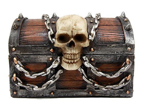 Ebros Chained Skull On Pirate Treasure Chest Jewelry Trinket Box 6" Wide