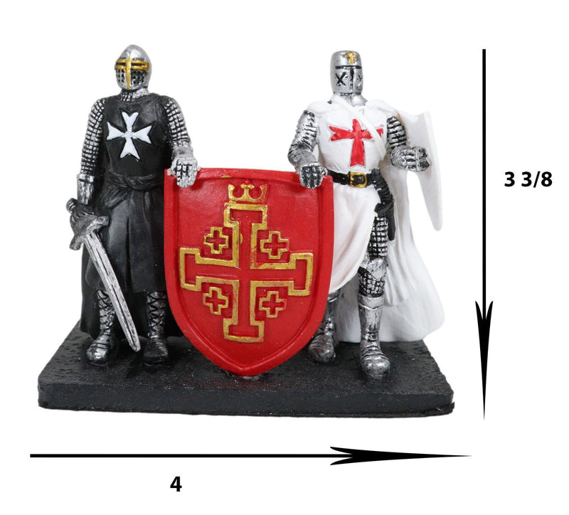 Medieval Black White Crusader Swordsman Knights Business Cards Holder Figurine