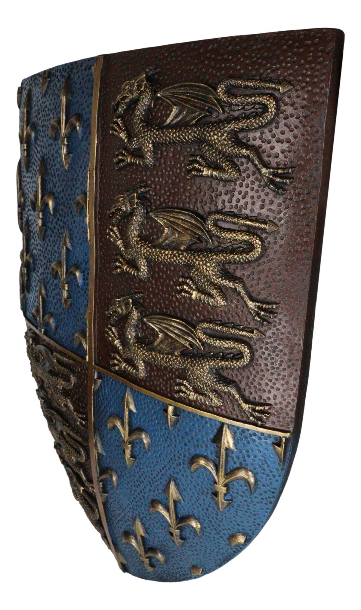 Large Medieval Knight Coat of Arms Fleur De Lis And 3 Dragons Shield Wall Decor