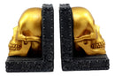 Pirate's Treasure Golden Skull Bookends Set 7"H Medieval Floral Gothic Statue