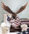Flying Bald Eagle With American Flag Bronze Electroplated Figurine With Base