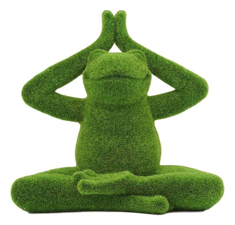 Ebros Meditating Yoga Frog Garden Statue in Flocked Artificial Moss Finish