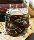 Pack Of 2 Western Turquoise Belt Buckle On Faux Wood Trunk Votive Candle Holders