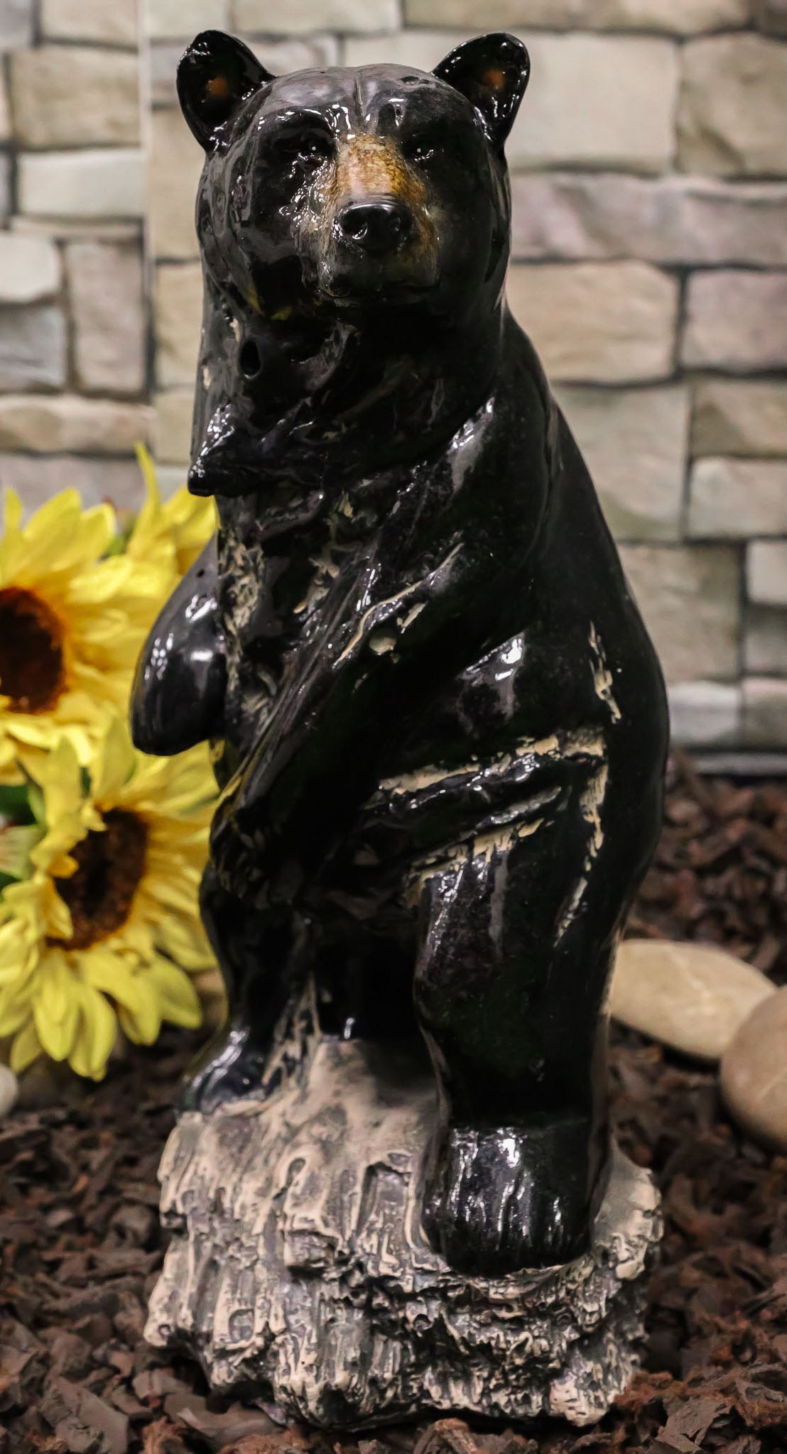 Rustic Western Woodlands Forest Black Bear Standing On Rock Figurine Decor