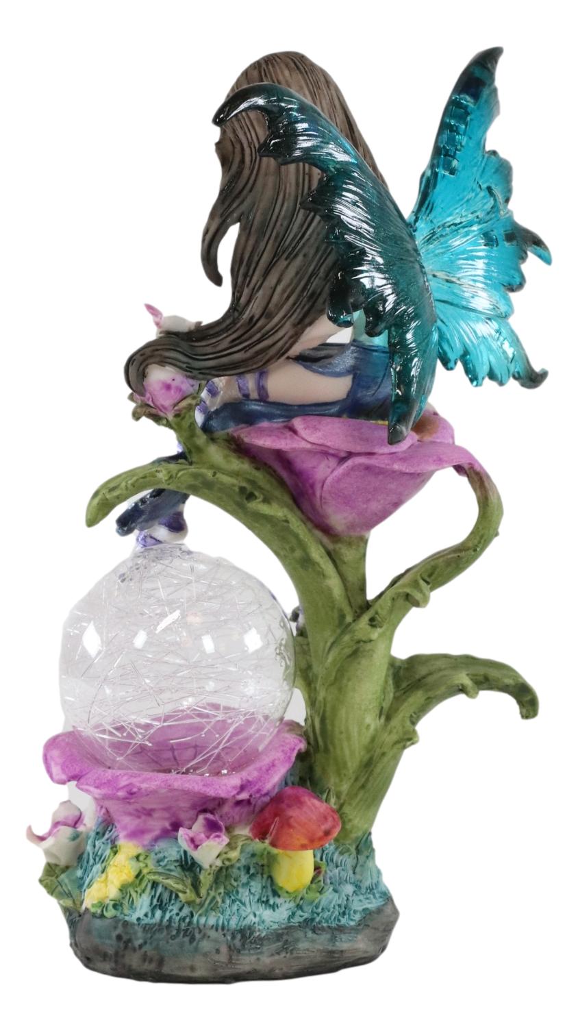 Ebros Butterfly Elf Pixie Fairy Sitting On Flower With LED Night Light Ball Figurine - Ebros Gift