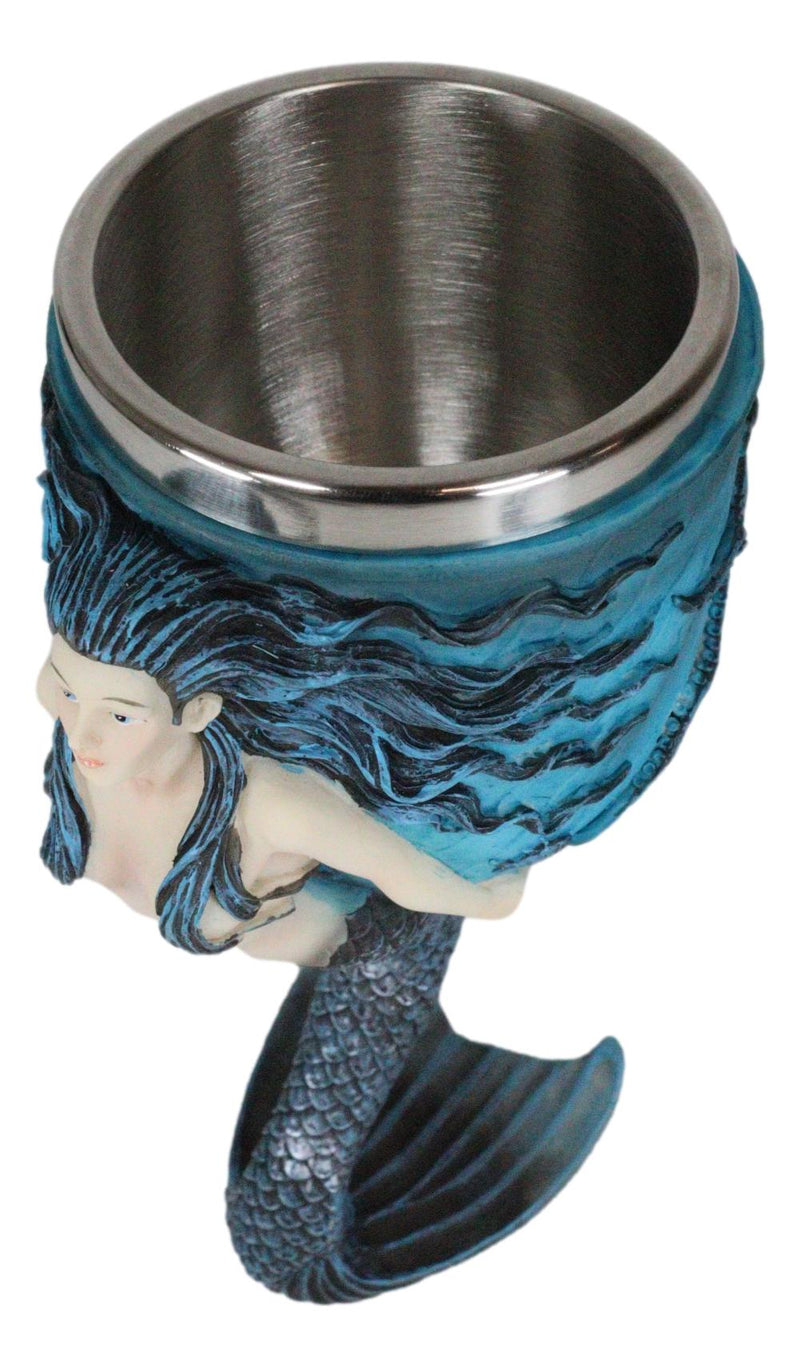 Ebros Sirens Of The Sea Blue Mermaid Octopus With Tail Fin Stem Wine Goblet