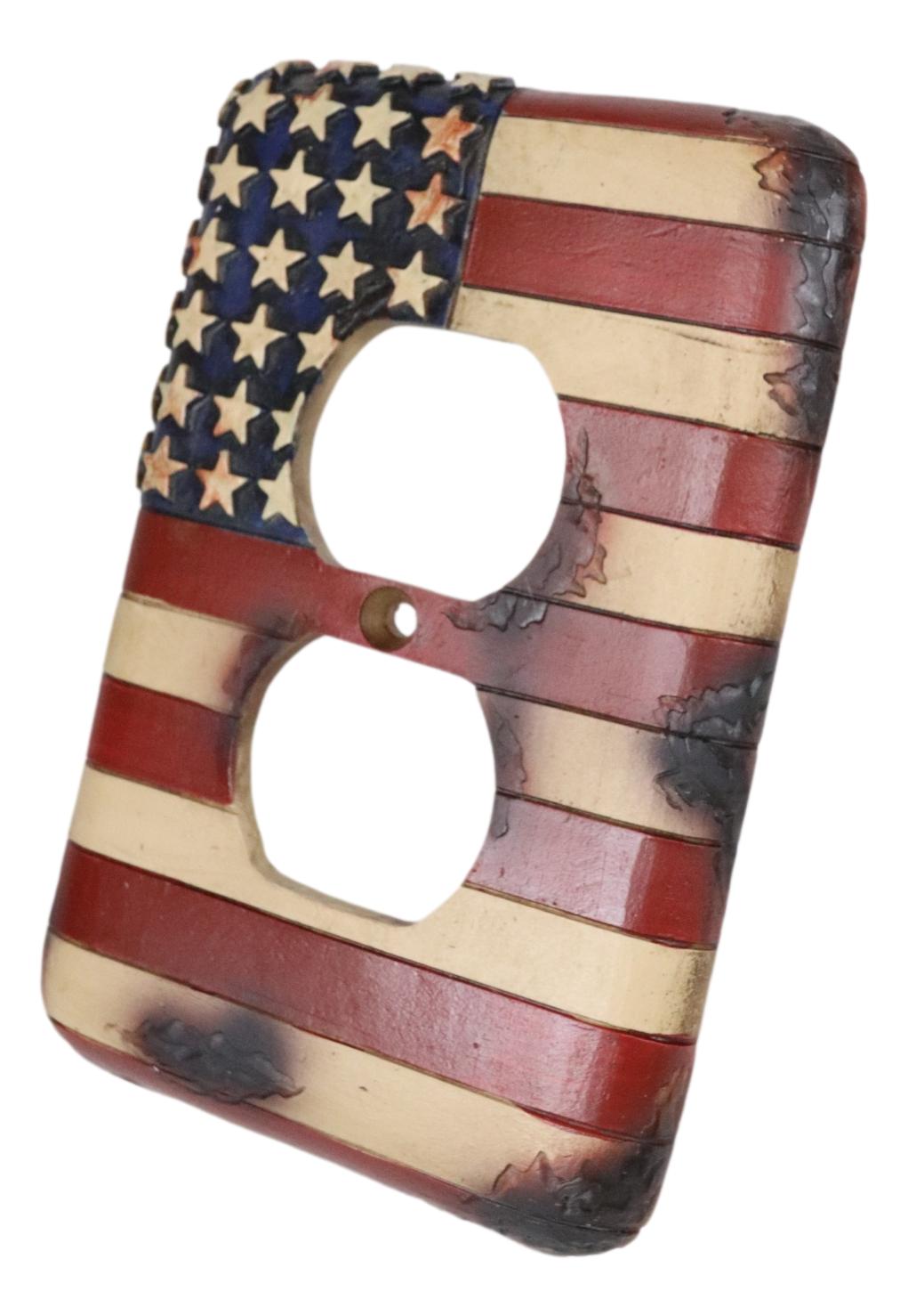 Set of 2 Rustic Patriotic USA American Flag Wall Double Receptacle Outlet Plates