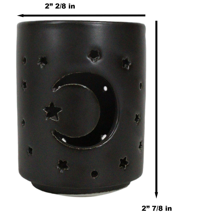 Wicca Mystical Moon And Stars Cutout Ceramic Black T-Light Votive Candle Holder