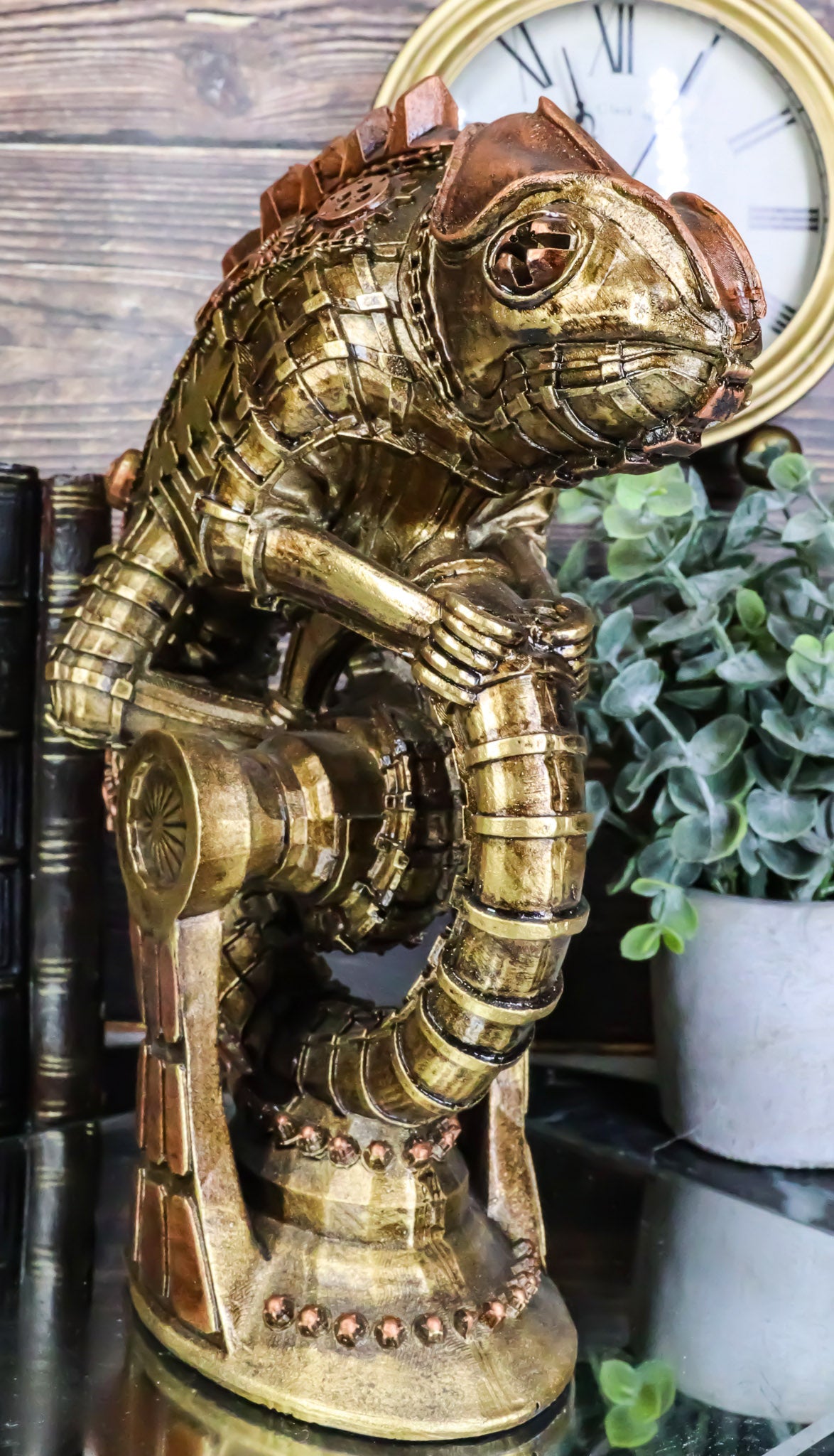 Geared Clockwork Vintage Steampunk Iguana Lizard Coiling On Stand Figu ...