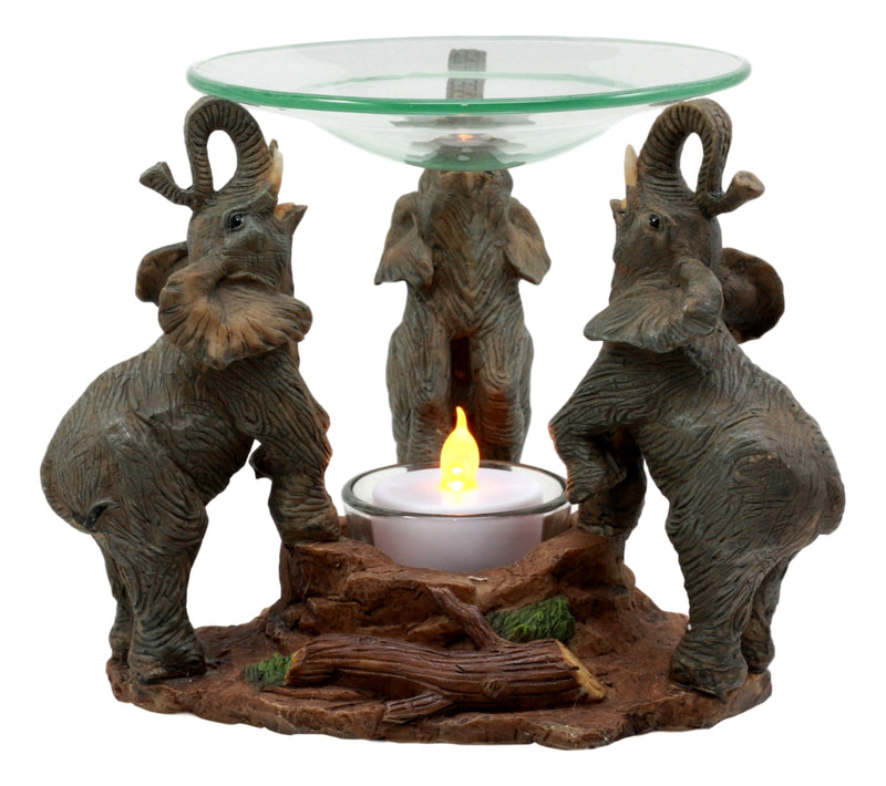 Ebros Trio Elephants Oil Warmer Statue Wax Tart Burner Aroma Diffuser Figurine