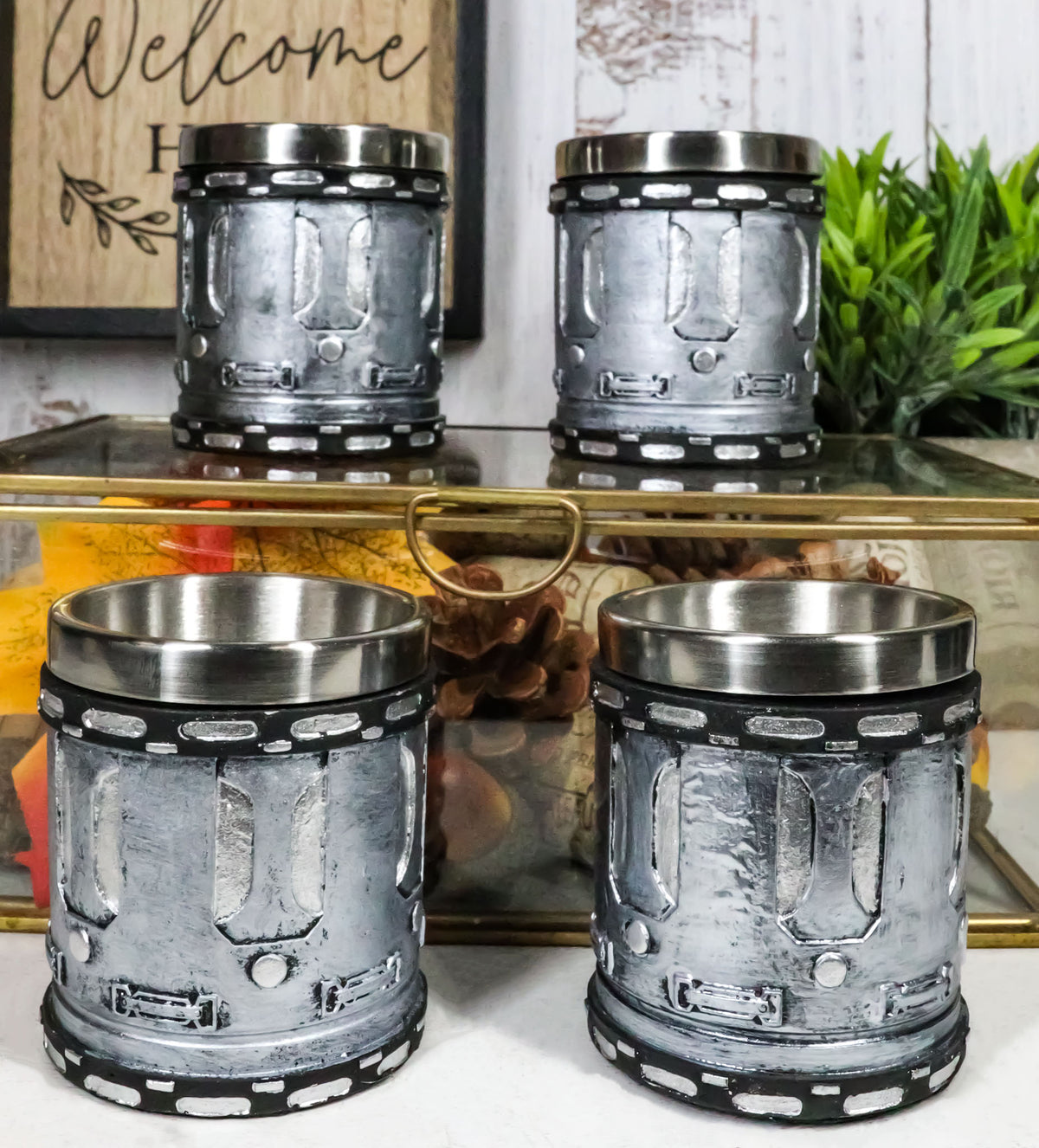 Ebros Western Novelty Revolver Pistol Gun Barrel Cylinder Shot Glass 2-Ounce Set of 4