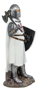 Ebros White Cloak Caped Medieval Crusader Bardiche Axeman Knight Statue Figurine