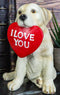 Labrador Puppy Dog Biting Red Heart I Love You Sign Figurine Pet Pal Animal Art