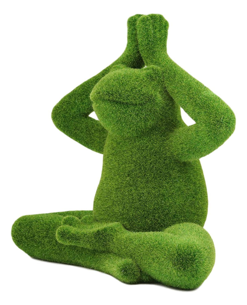 Ebros Meditating Yoga Frog Garden Statue in Flocked Artificial Moss Finish
