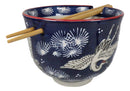 Japanese White Storks In Dark Blue Sky Ramen Soup Bowl With Chopsticks Set