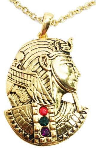 Ebros Egyptian Mask Of King Tut Pharaoh Golden Necklace Pendant Jewelry Pewter Egypt